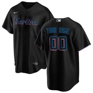Custom Miami Marlins Black Alternate Jersey - All Stitched
