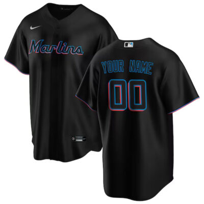Custom Miami Marlins Black Alternate Jersey - All Stitched