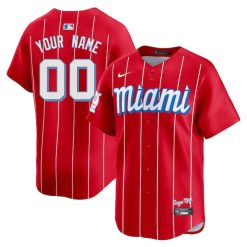 Custom Miami Marlins Red City Connect Limited Jersey - All Stitched