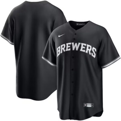 Milwaukee Brewers Blank Black White Jersey - All Stitched