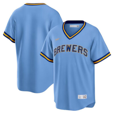 Milwaukee Brewers Blank Powder Blue Cooperstown Throwback Jersey - All Stitched
