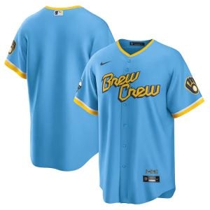 Milwaukee Brewers Blank Powder Blue City Connect Jersey - All Stitched