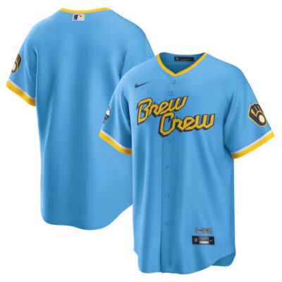 Milwaukee Brewers Blank Powder Blue City Connect Jersey - All Stitched