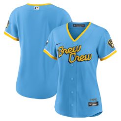 Alternative view of Milwaukee Brewers Blank Powder Blue City Connect Jersey - All Stitched
