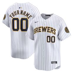 Custom Milwaukee Brewers White Alternate Limited Jersey - All Stitched