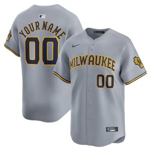 Custom Milwaukee Brewers Grey Away Limited Jersey - All Stitched