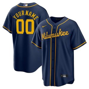 Custom Milwaukee Brewers Navy Alternate Jersey - All Stitched