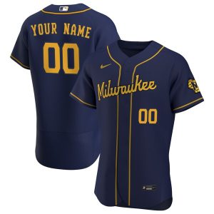 Custom Milwaukee Brewers Navy Alternate Game Jersey - All Stitched