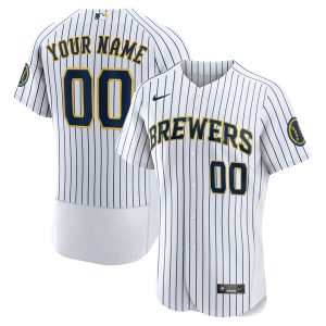 Custom Milwaukee Brewers White Alternate Game Jersey - All Stitched