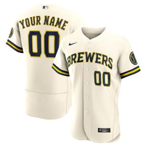 Custom Milwaukee Brewers Cream Home Game Jersey - All Stitched