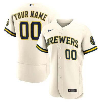 Custom Milwaukee Brewers Cream Home Game Jersey - All Stitched