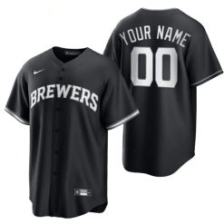 Custom Milwaukee Brewers Black White Jersey - All Stitched