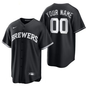 Custom Milwaukee Brewers Black White Jersey - All Stitched