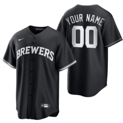 Custom Milwaukee Brewers Black White Jersey - All Stitched