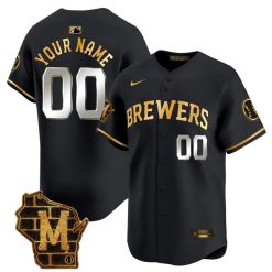 Custom Milwaukee Brewers Black Gold Jersey - All Stitched