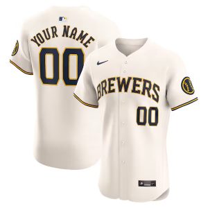 Custom Milwaukee Brewers Cream Home Elite Jersey - All Stitched