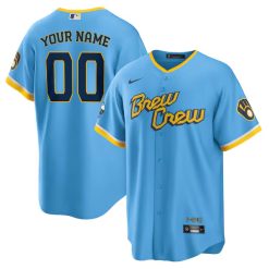 Custom Milwaukee Brewers Powder Blue City Connect Jersey - All Stitched
