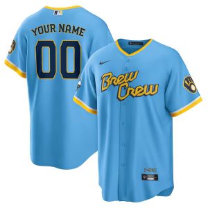 Custom Milwaukee Brewers Powder Blue City Connect Jersey - All Stitched