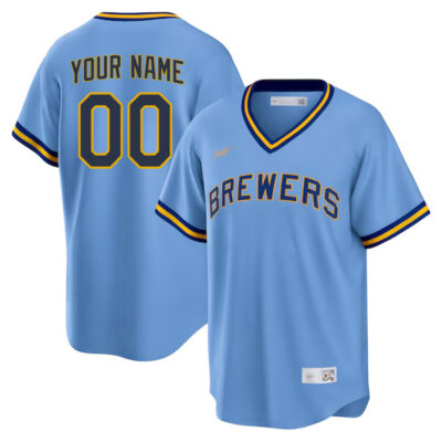 Custom Milwaukee Brewers Powder Blue Cooperstown Throwback Jersey