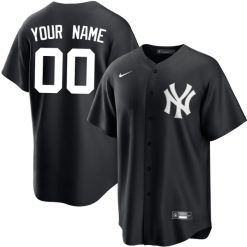 Custom New York Yankees Black White Jersey - All Stitched