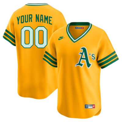Custom Oakland Athletics Gold Cooperstown Throwback Jersey - All Stitched