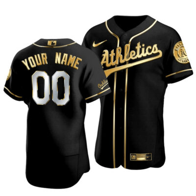 Custom Oakland Athletics Black Gold Jersey - All Stitched