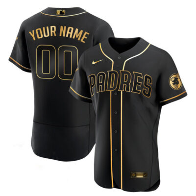 Custom San Diego Padres Black Gold Jersey - All Stitched