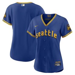 Alternative view of Seattle Mariners Blank Royal Blue City Connect Limited Jersey - All Stitched