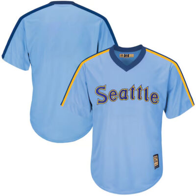 Seattle Mariners Blank Light Blue Cooperstown Throwback Jersey - All Stitched