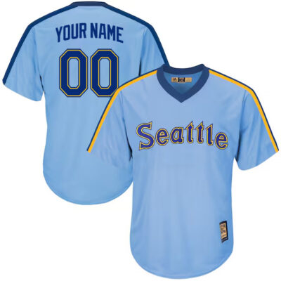 Custom Seattle Mariners Light Blue Cooperstown Throwback Jersey - All Stitched