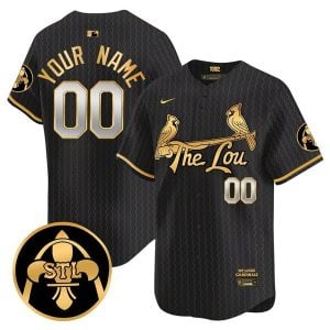 Custom St. Louis Cardinals The Lou Black Gold Jersey - All Stitched
