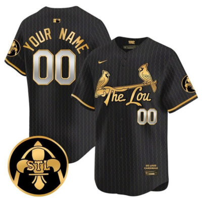 Custom St. Louis Cardinals The Lou Black Gold Jersey - All Stitched