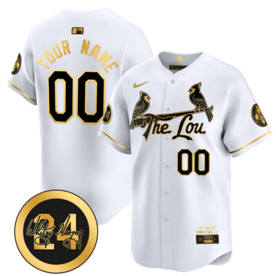 Custom St. Louis Cardinals The Lou White Gold Jersey - All Stitched