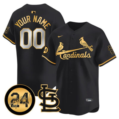 Custom St. Louis Cardinals Black Gold Jersey - All Stitched