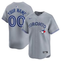 Custom Toronto Blue Jays Grey Away Limited Jersey - All Stitched