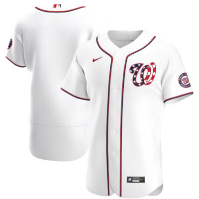 Washington Nationals Blank White Patriotic Alternate Jersey - All Stitched