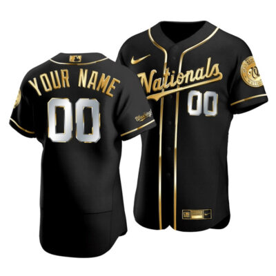 Custom Washington Nationals Black Gold Jersey - All Stitched