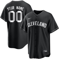 Custom Cleveland Guardians Black White Jersey - All Stitched