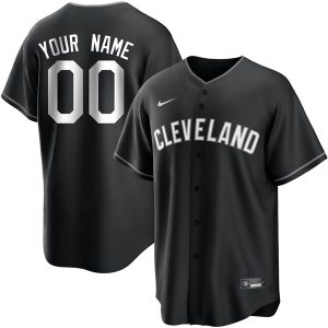 Custom Cleveland Guardians Black White Jersey - All Stitched
