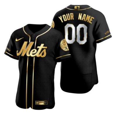 Custom New York Mets Black Gold Jersey