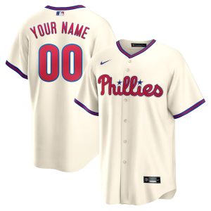Custom Philadelphia Phillies Cream Alternate Jersey - All Stitched