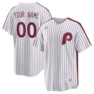 Custom Philadelphia Phillies White Cooperstown Throwback Jersey - All Stitched