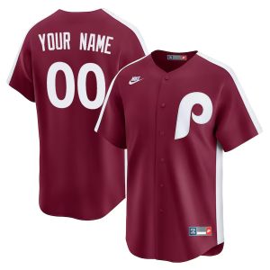 Custom Philadelphia Phillies Burgundy Cooperstown Throwback Jersey - All Stitched