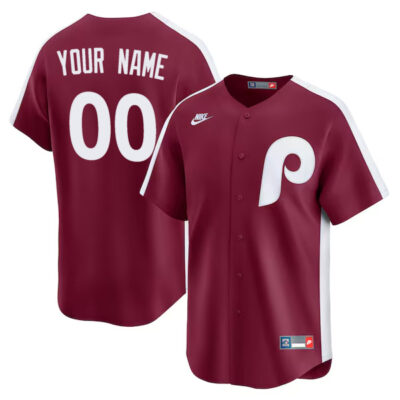 Custom Philadelphia Phillies Burgundy Cooperstown Throwback Jersey - All Stitched