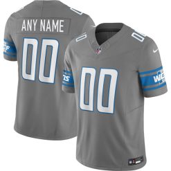 Custom Detroit Lions Grey Alternate Vapor Limited Jersey - All Stitched