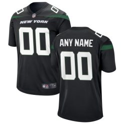 Custom New York Jets Black Alternate Game Jersey - All Stitched