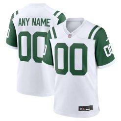 Custom New York Jets White Classic Throwback Game Jersey - All Stitched