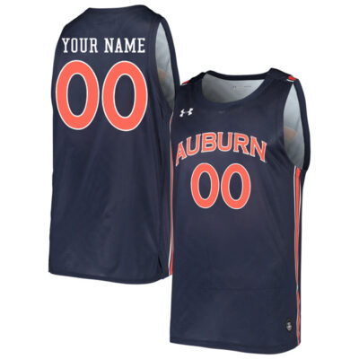 Alternative view of Custom Auburn Tigers Basketball Navy Alternate Jersey - All Stitched
