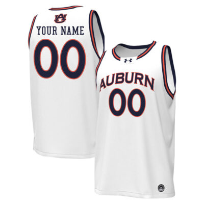 Alternative view of Custom Auburn Tigers Basketball White Jersey - All Stitched