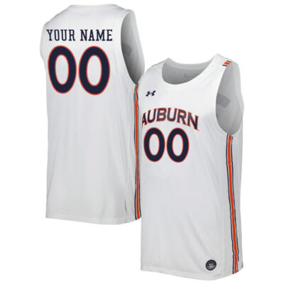 Alternative view of Custom Auburn Tigers Basketball White Alternate Jersey - All Stitched
